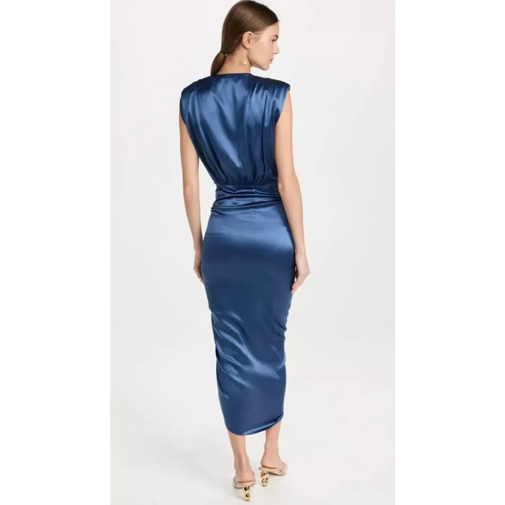 Veronica Beard Dress Size 8 Blue Steel Casela Silk Blend Ruching MSRP $648 - Image 2