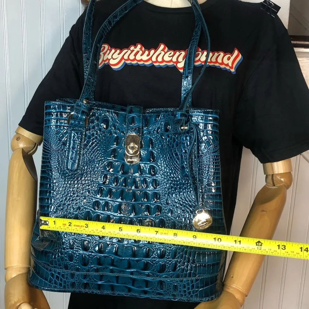 Teal Croc Embossed Melbourne Turn Lock Shoulder Bag NWOT - Image 6