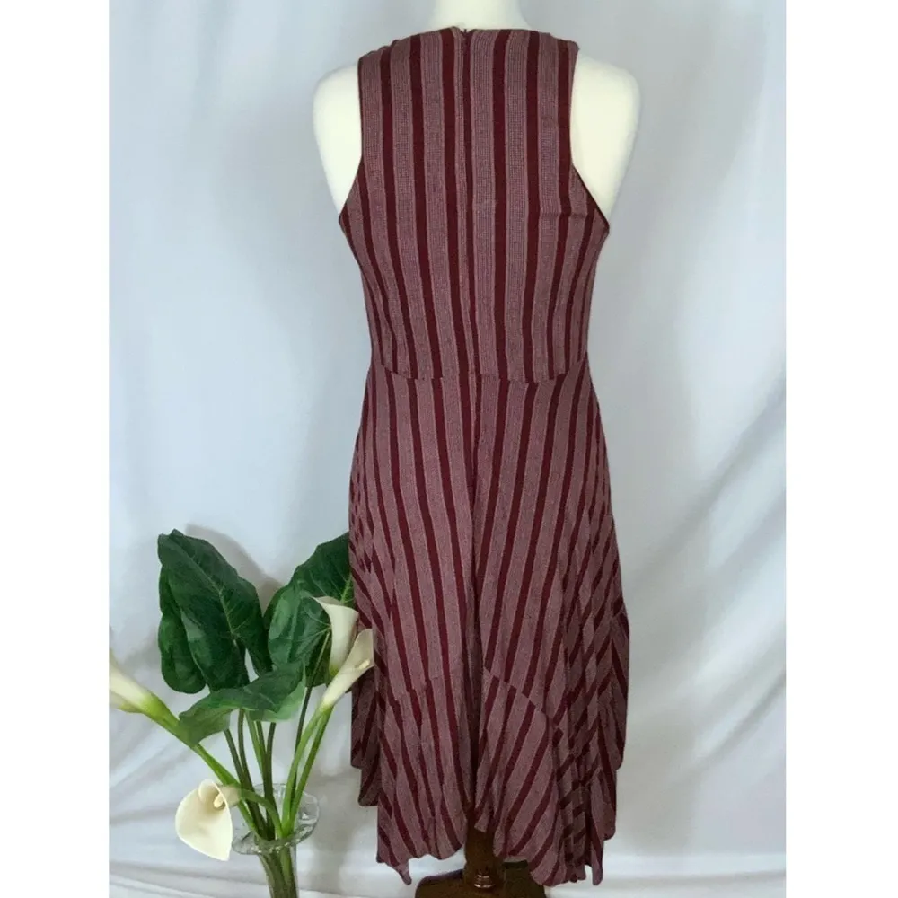 Lumiere Burgundy Stipe Maxi Midi Handkerchief Sleeveless Modest Dress Small - Image 4