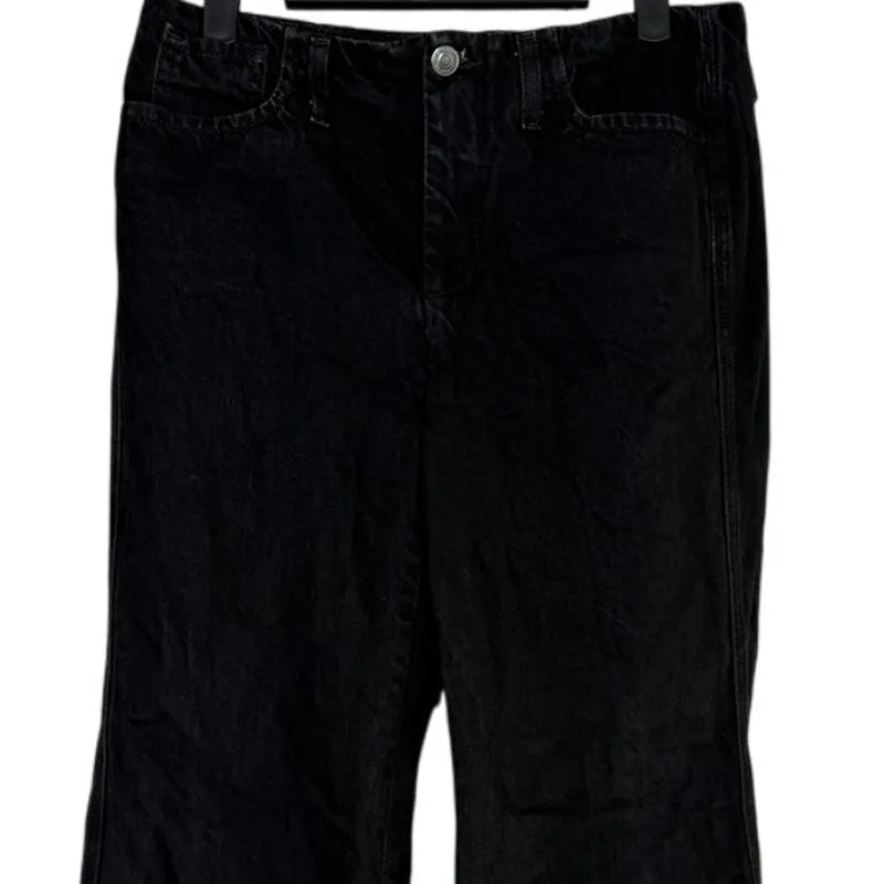 ZARA Mid Rise Wide Flare Leg Full Length Boot Cut Jean 100% Cotton 4 Black #4117 - Image 2