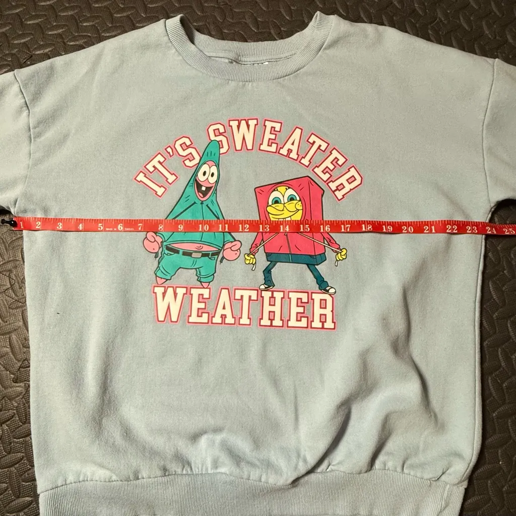 SpongeBob SquarePants Light Blue Sweater Weather Sweatshirt Size L - Image 3