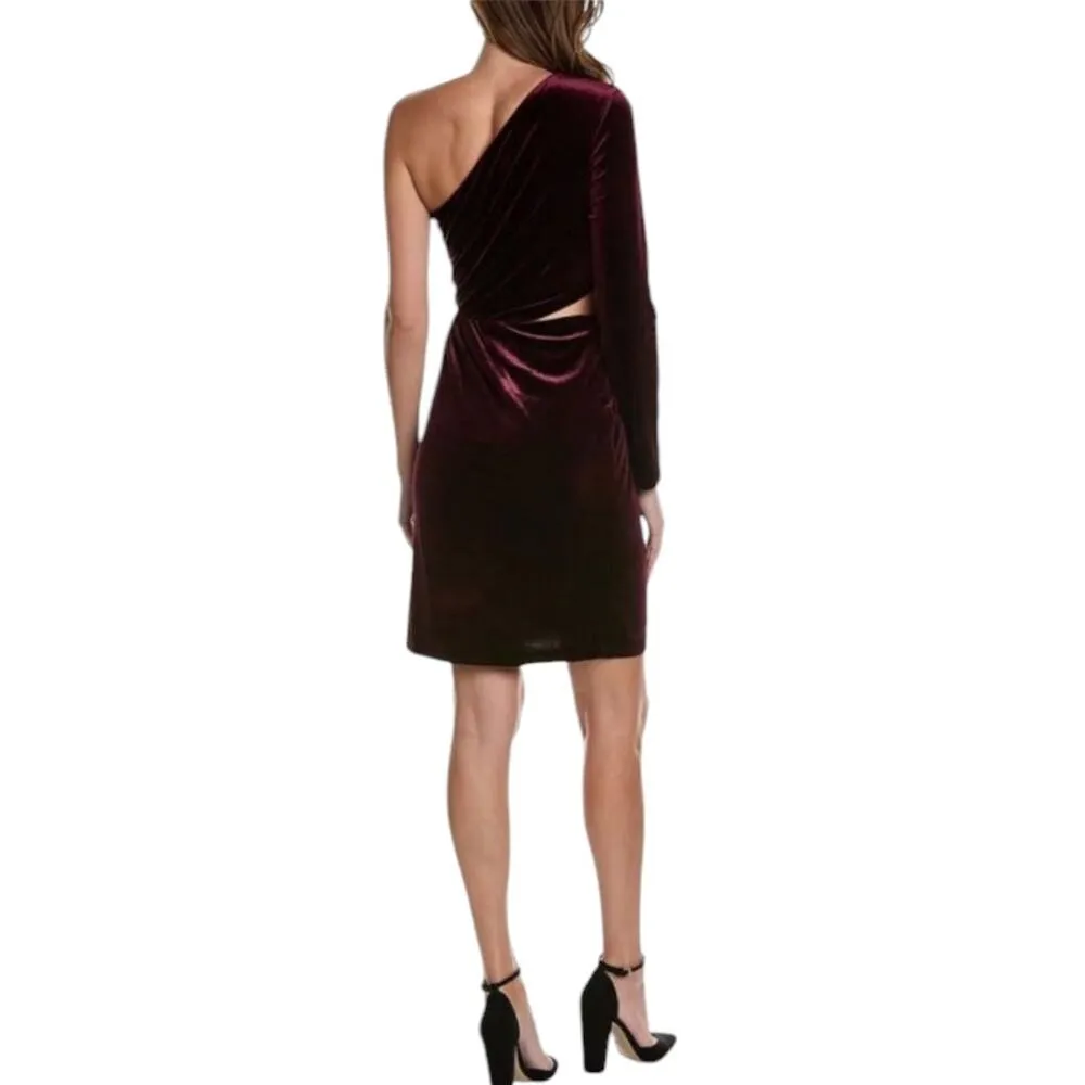 $395 NWT Halston Amara Dress Burgundy Velvet One Shoulder Cocktail Party Wedding Size 12 - Image 2