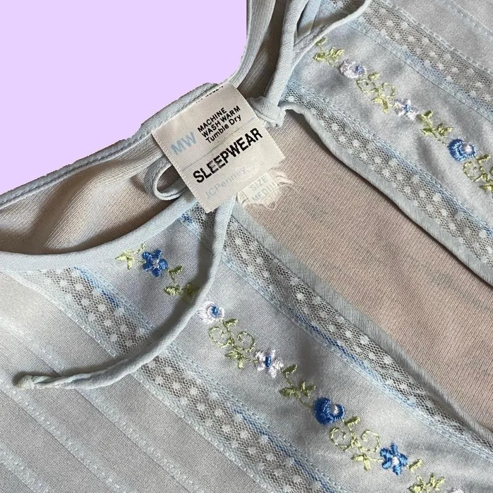 Vintage 90s JCPenney Sleepwear Baby Blue Long Slip Nightgown 🔥 Size M - Image 2