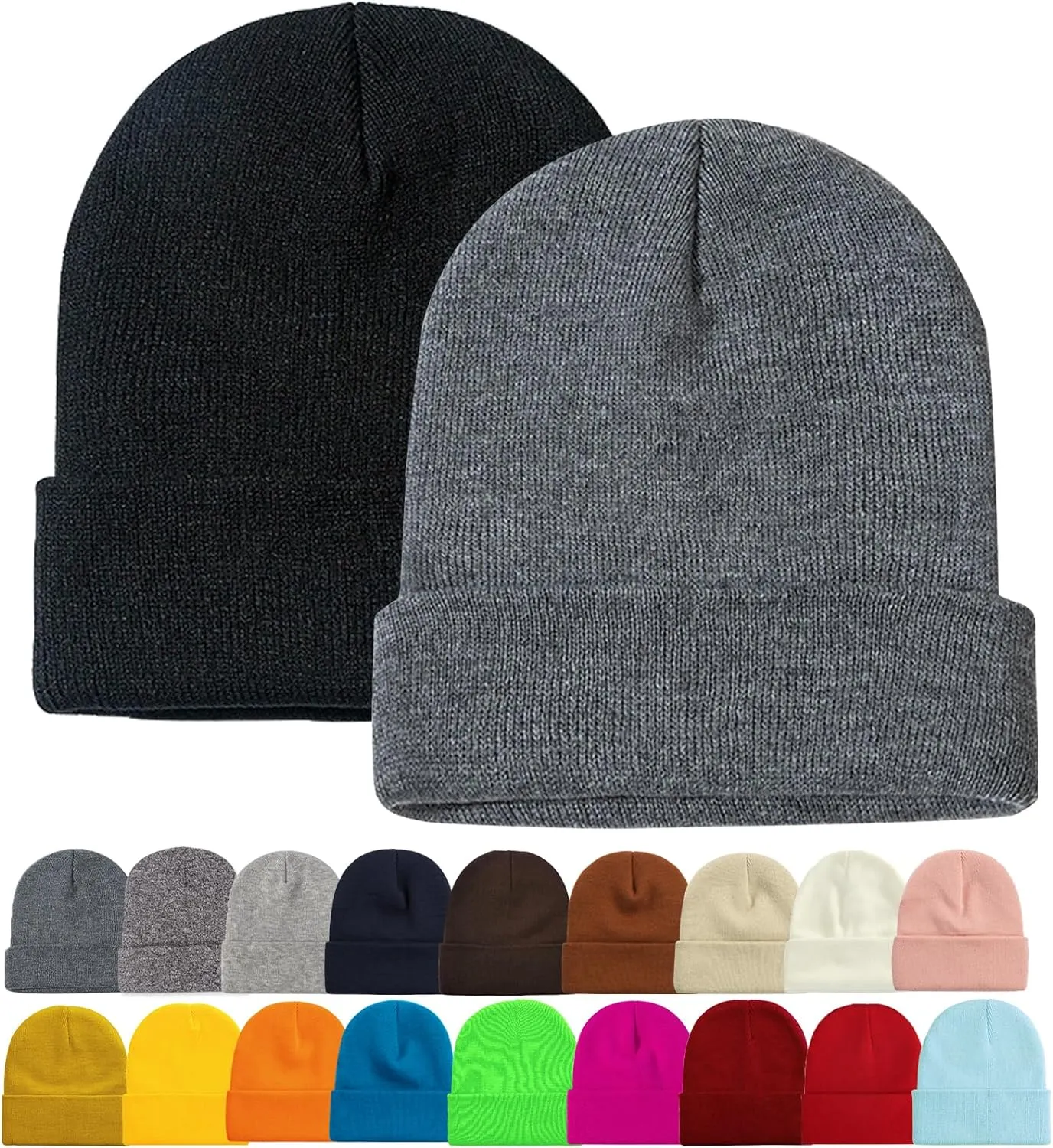 1&2 Pack Beanie for Men Women Slouchy Beanie Hats Winter Knit Caps Soft Ski Hat Unisex - Image 2