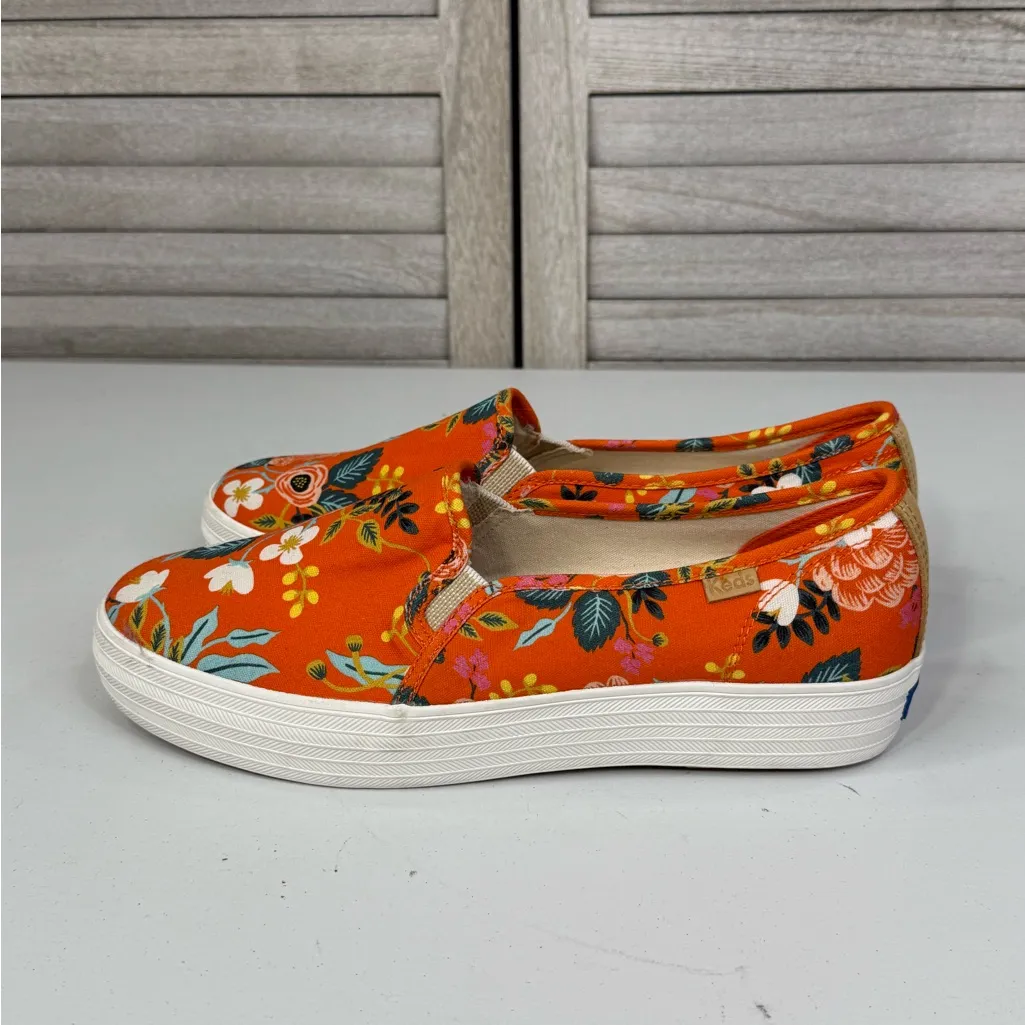 KEDS x RIFLE PAPER CO. Triple Decker Floral Slip On Platform Sneakers Orange - Image 2
