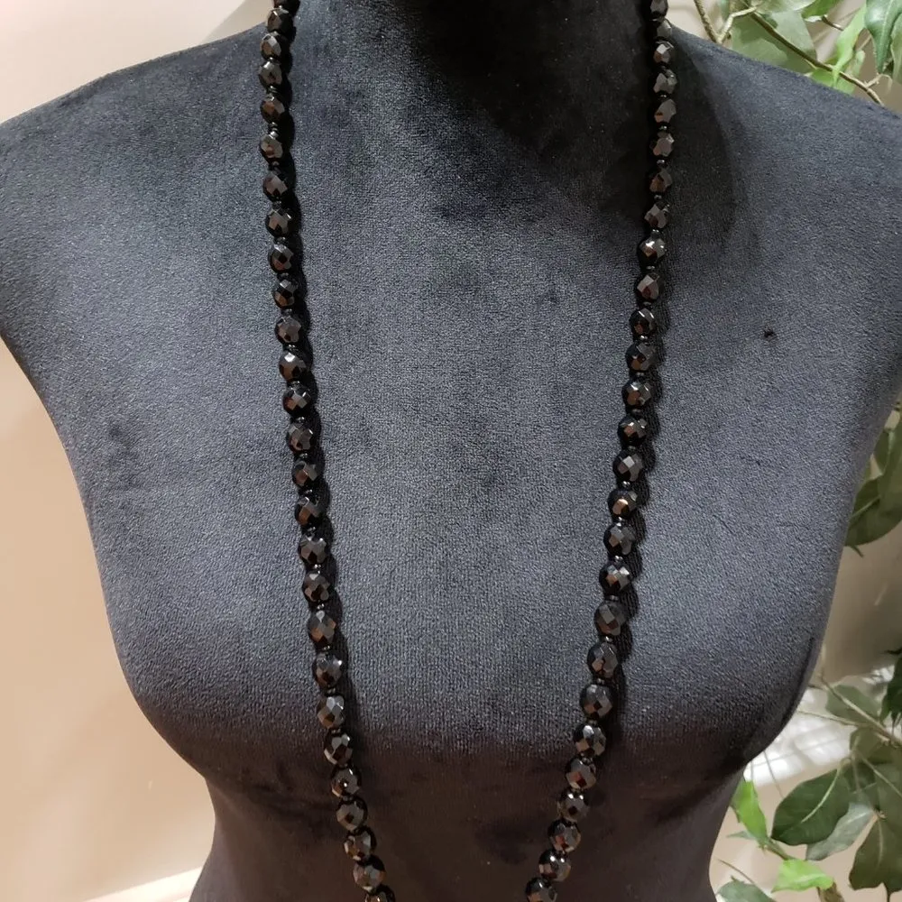 Womens Fashion Black Beaded Statement Long Collar Necklace with Lobster Clasp - Image 2