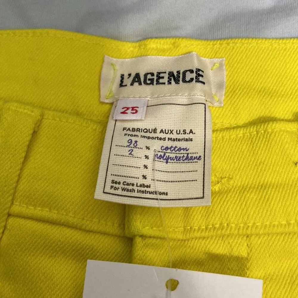 L’AGENCE Women Bright Yellow Raw Hem Denim Shorts Size 25 NWT - Image 2