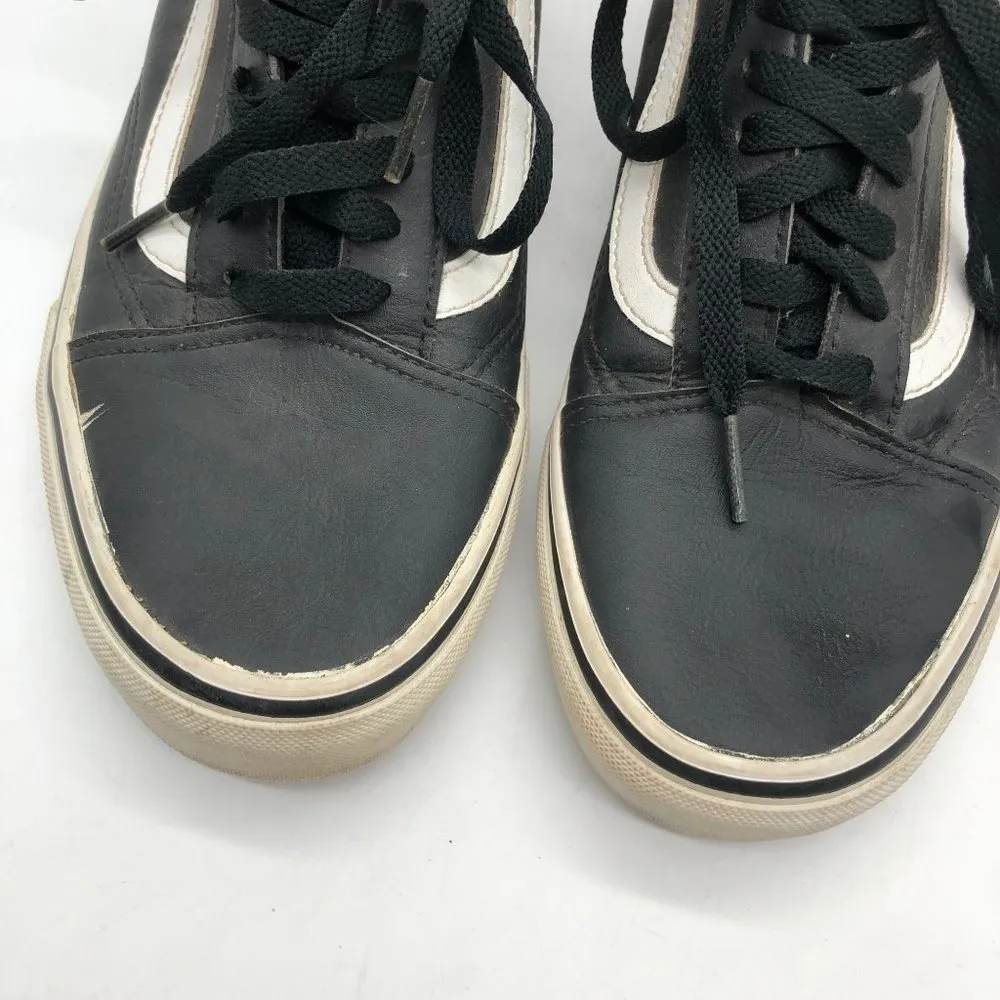 Vans Low Top Sneakers Skate Shoes Faux Leather Black Mens 7 Womens 8.5 - Image 3