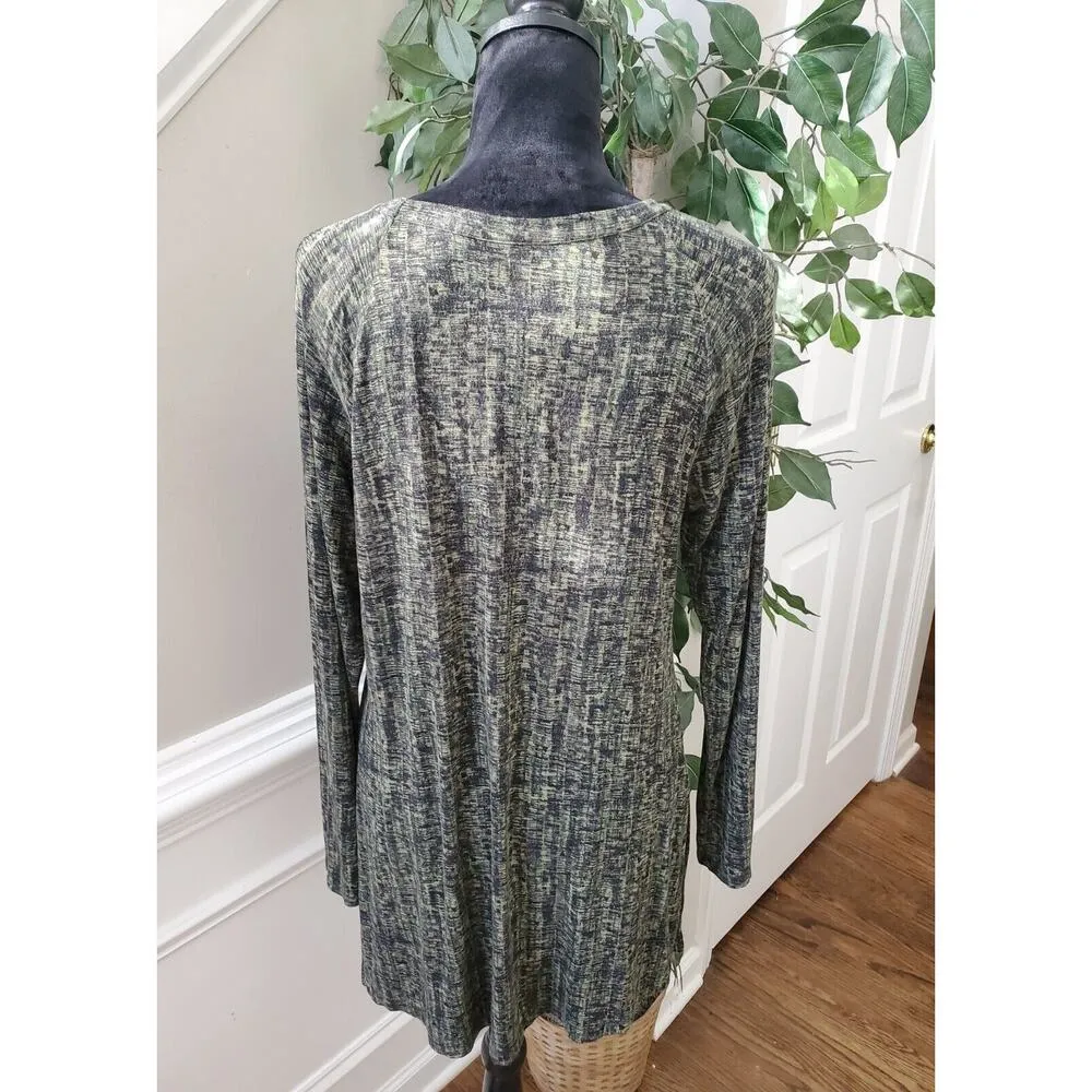 Soma Womens Green Cutouts Side Slit Rayon V Neck Long Sleeve Top Blouse Medium - Image 6