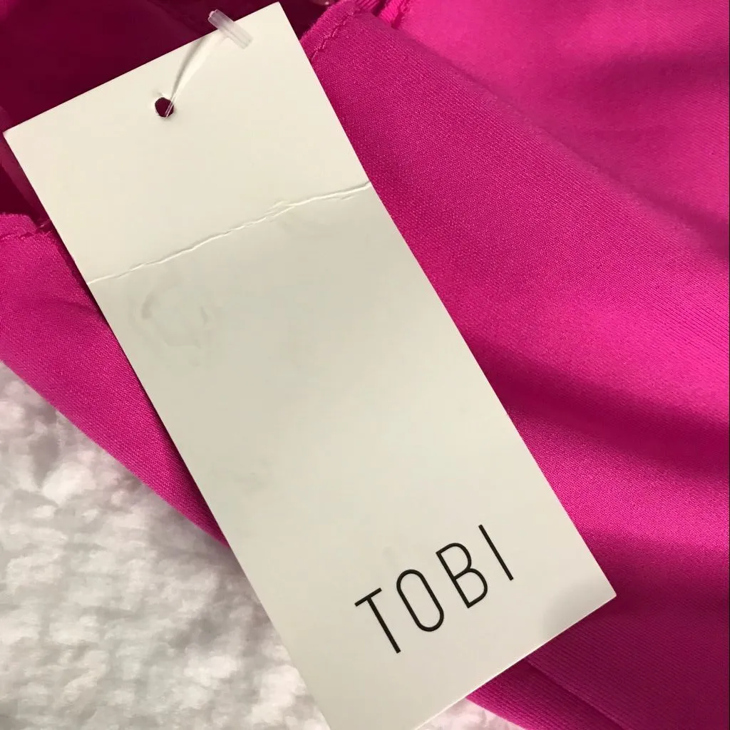 Tobi Dress Barbiecore Barbie NWT‎ Bright Pink Mini Sleeveless Lattice Lace Med - Image 6