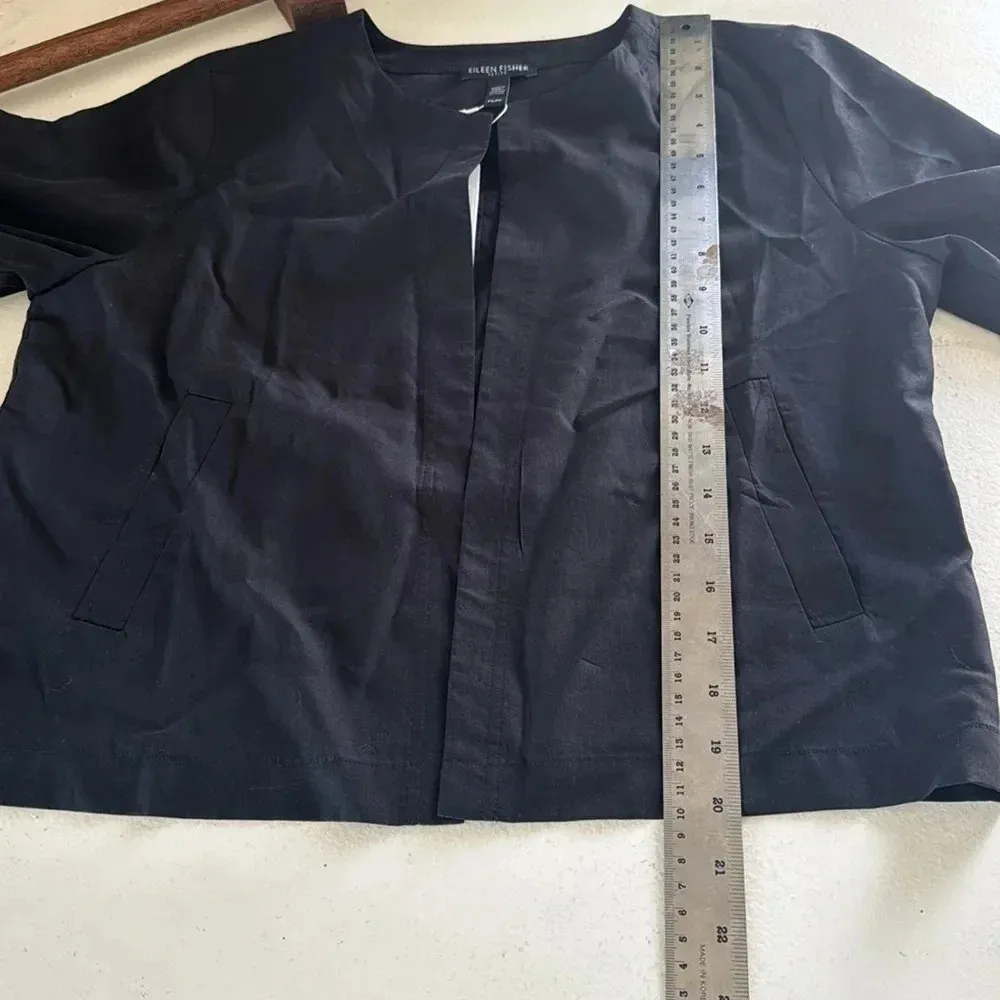 Eileen fisher Sandwashed Tencel Round Neck Jacket silk black NWT size small - Image 14