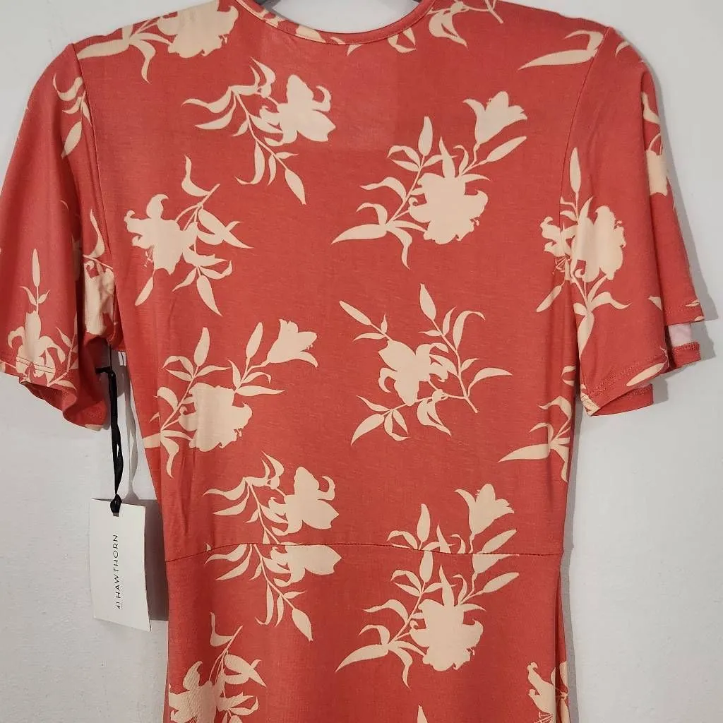 41Hawthorn Coral Floral Dress NWT Size Small faux wrap wedding guest dress Pink - Image 5
