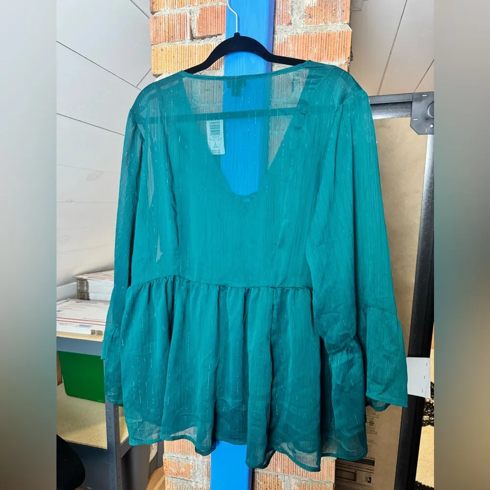 NWT Torrid Emerald Green Babydoll Chiffon Top - Image 6