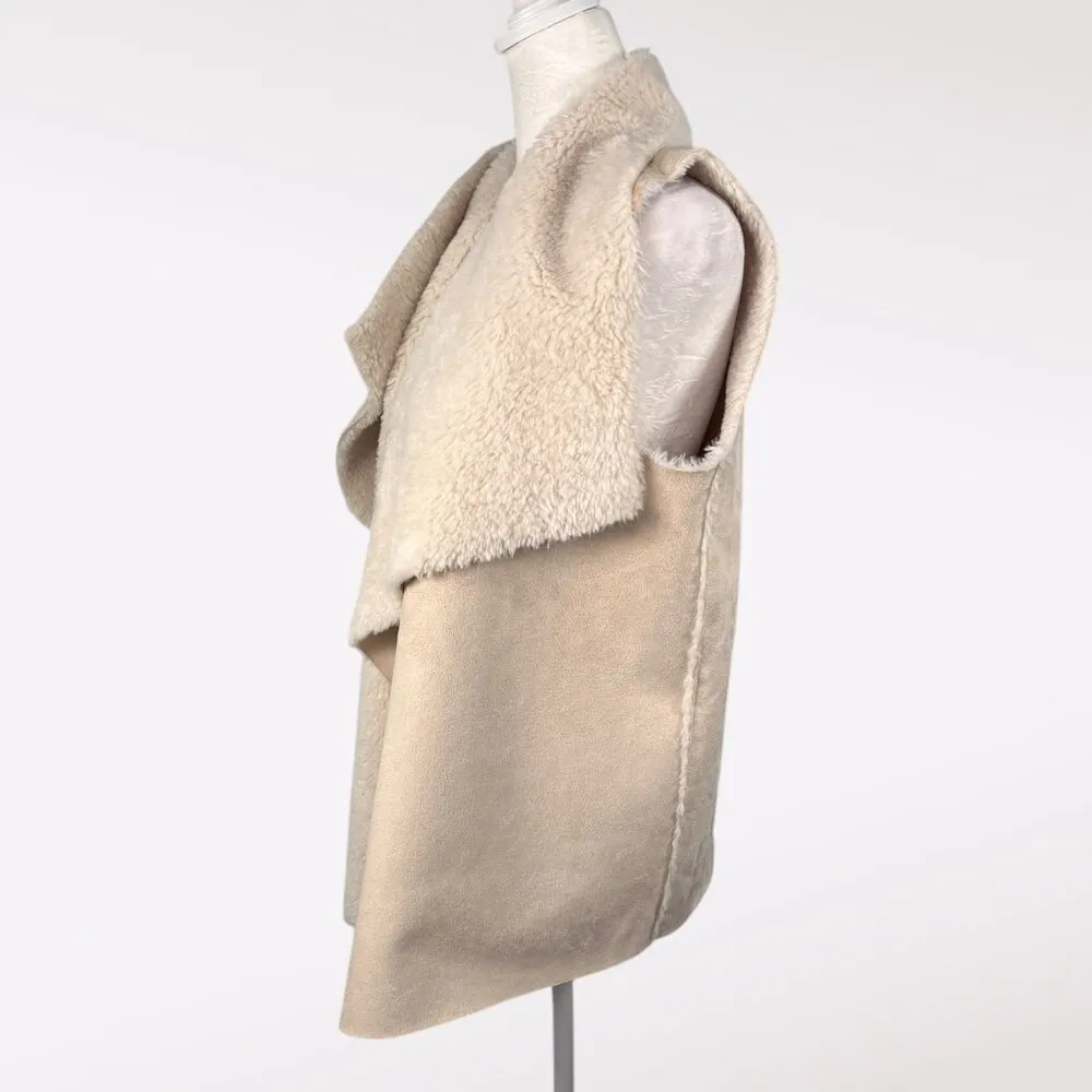 John + Jenn Faux Shearling Open Front Vest Small - Image 4