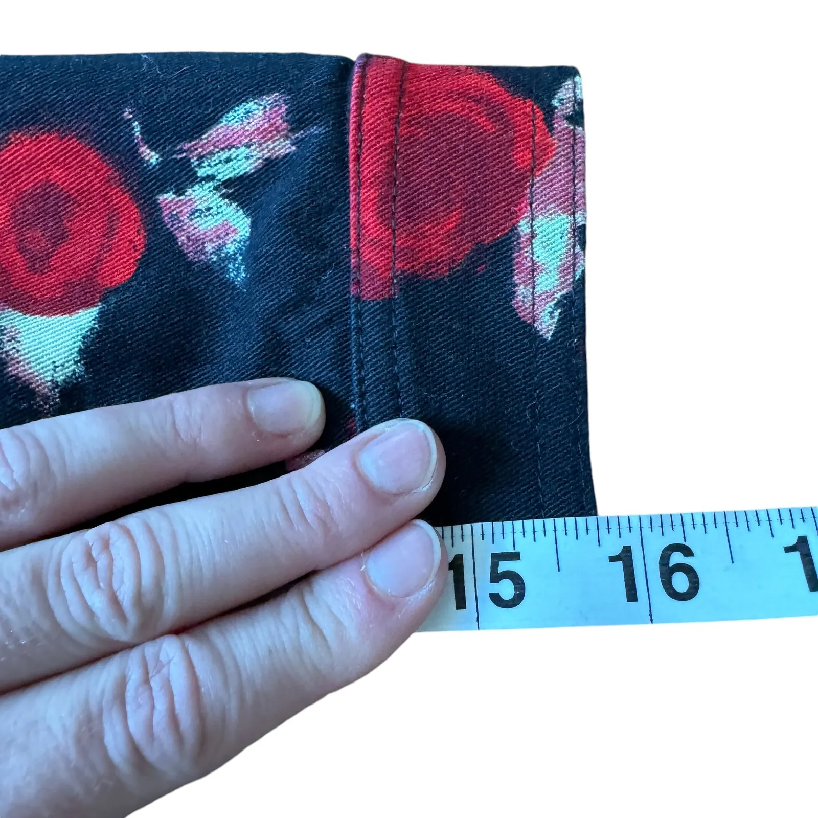 St. John Sport Floral Denim Jean Jacket Black Red Roses - Image 9