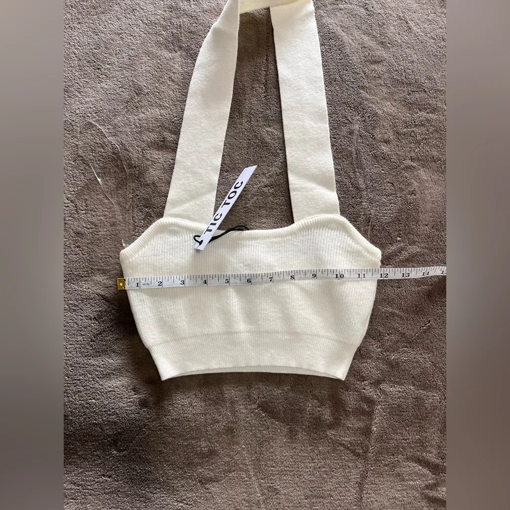 TIC TOC Ivory Knit Sweater Halter Crop Tank Top NWT Women’s Sz M - Image 6