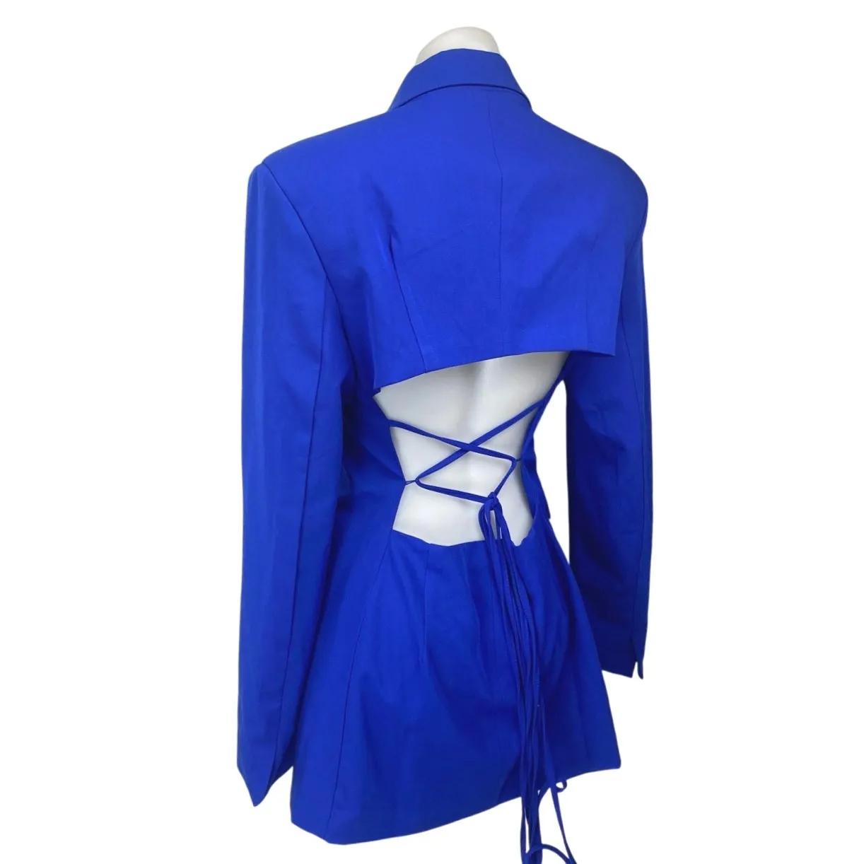 Danielle Bernstein Blue Long Sleeve Cutout Back Blazer Coat Suit Jacket Size S - Image 2