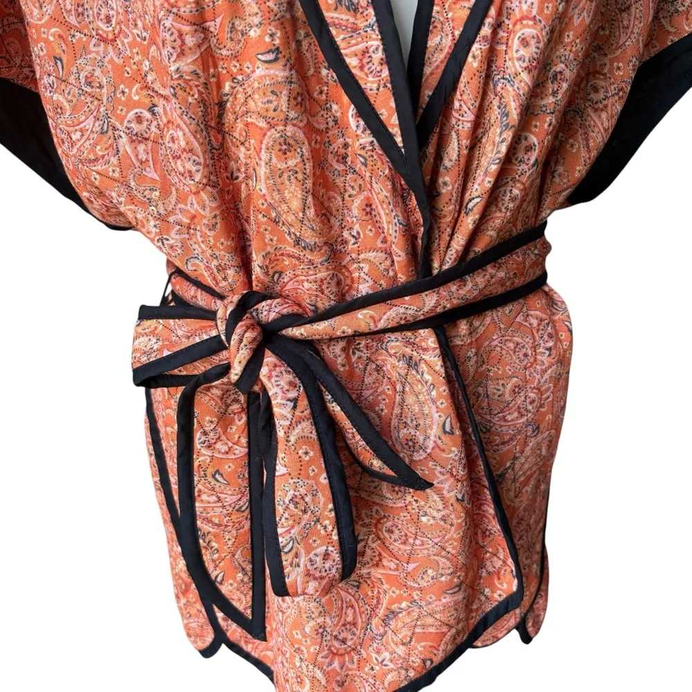 NWT, J. Jill Belted Quilted Ruana Jacket Kimono Orange Paisley Belted, Sz S - Image 13