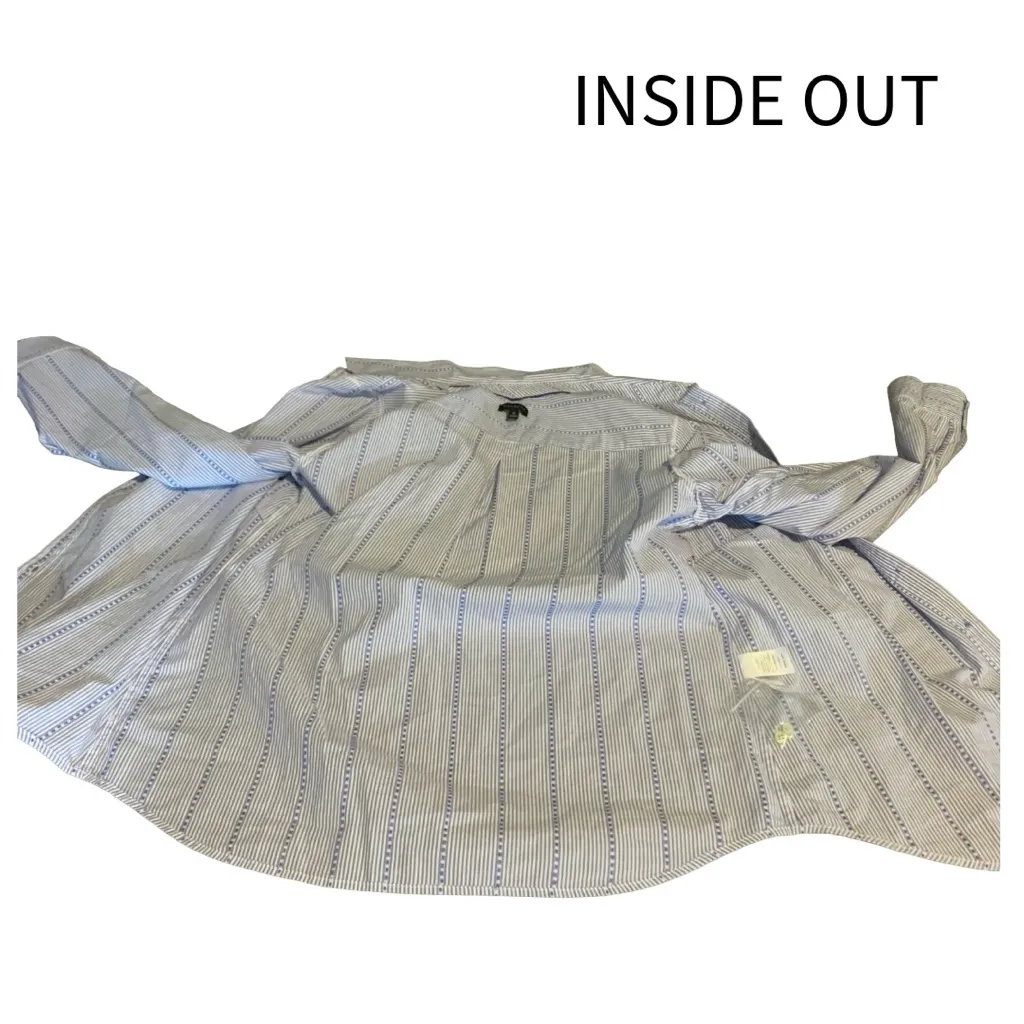 TALBOTS BLUE & WHITE STRIPES & DOTS COTTON BUTTON DOWN TOP (M) - Image 9
