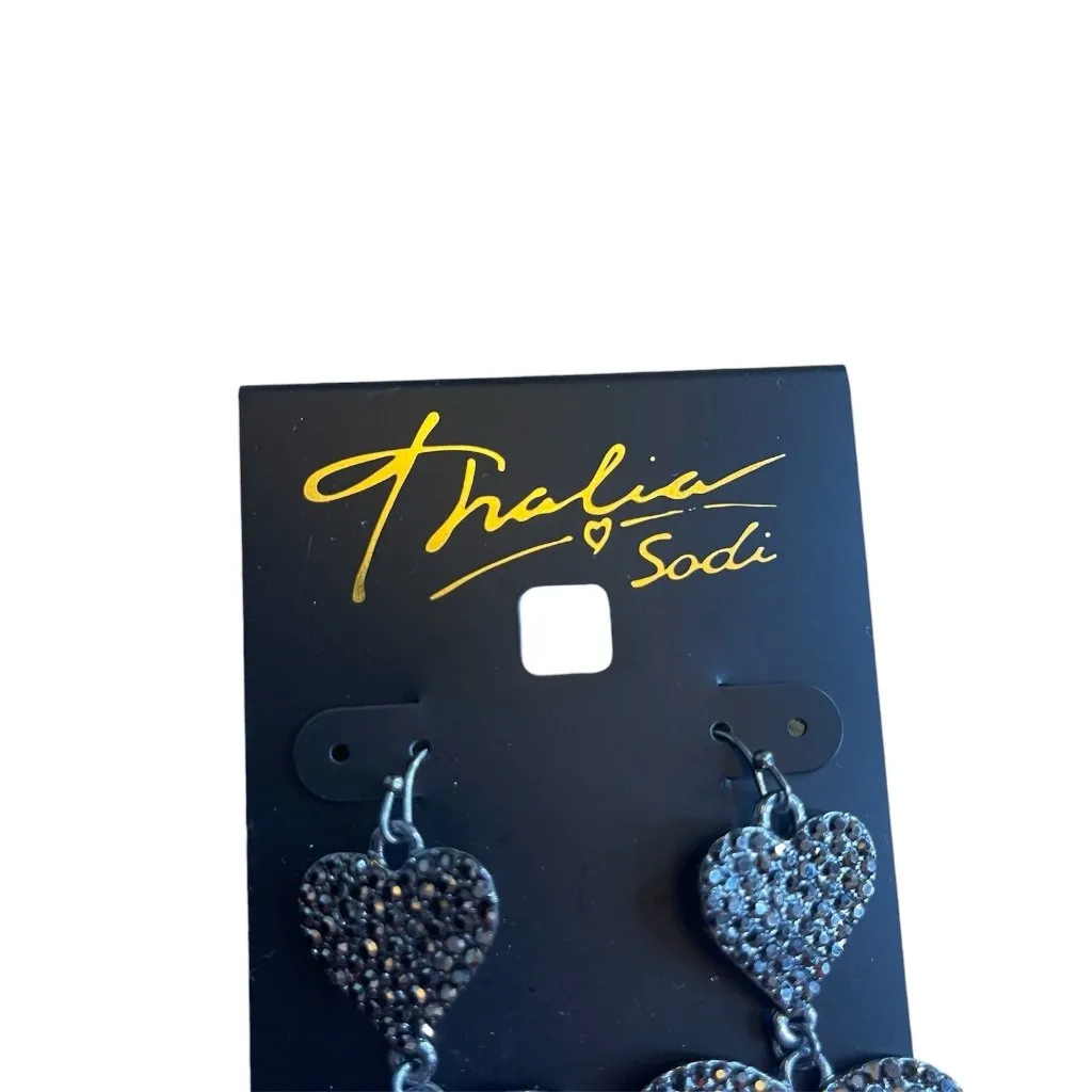 Thalia Sodi NEW glam witchy grunge Black Dazzling Heart Earrings - Image 2