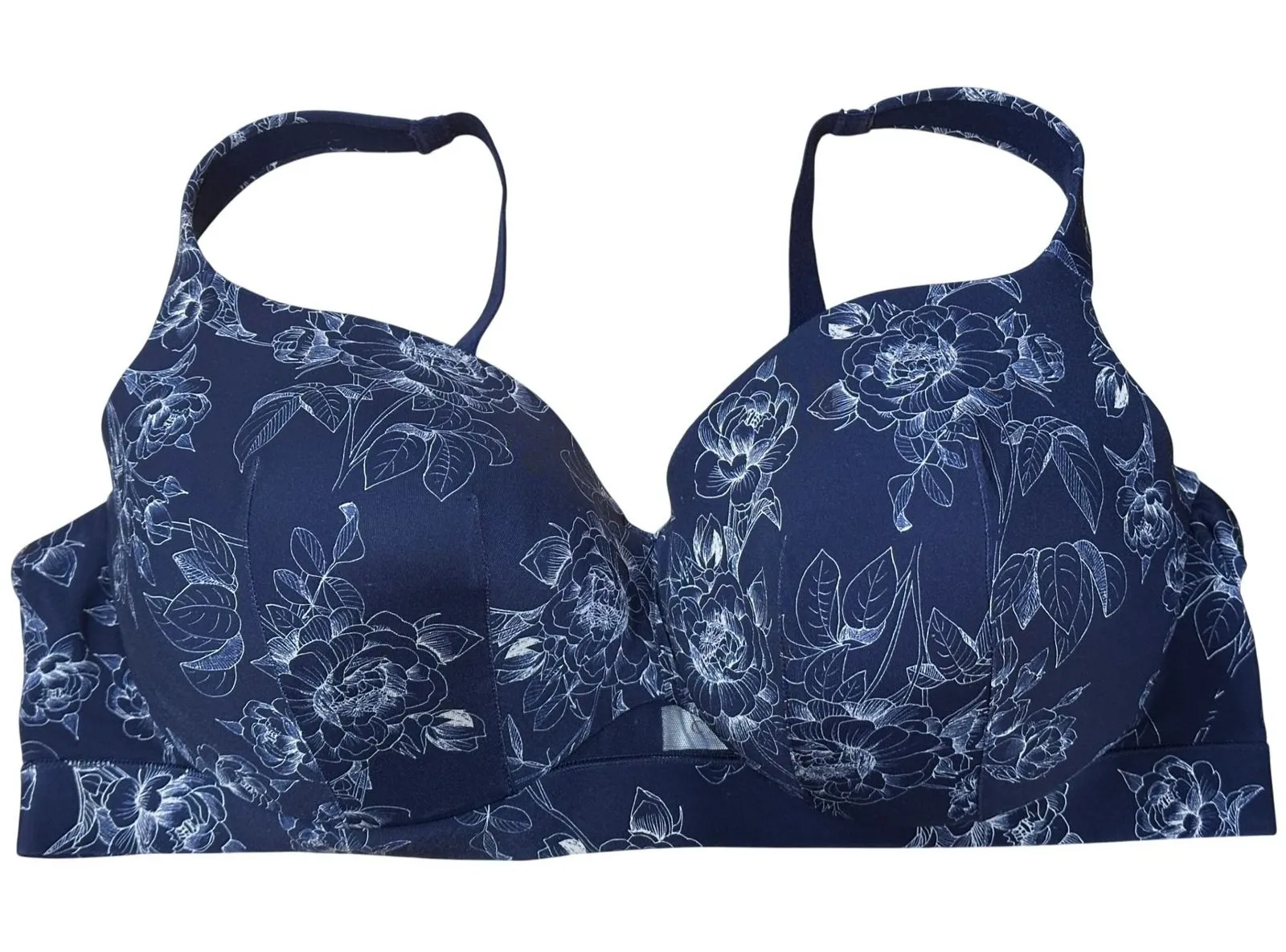 Cacique Lightly Lined Balconette Bra 44DD Blue Floral Full Coverage Underwire - Image 1