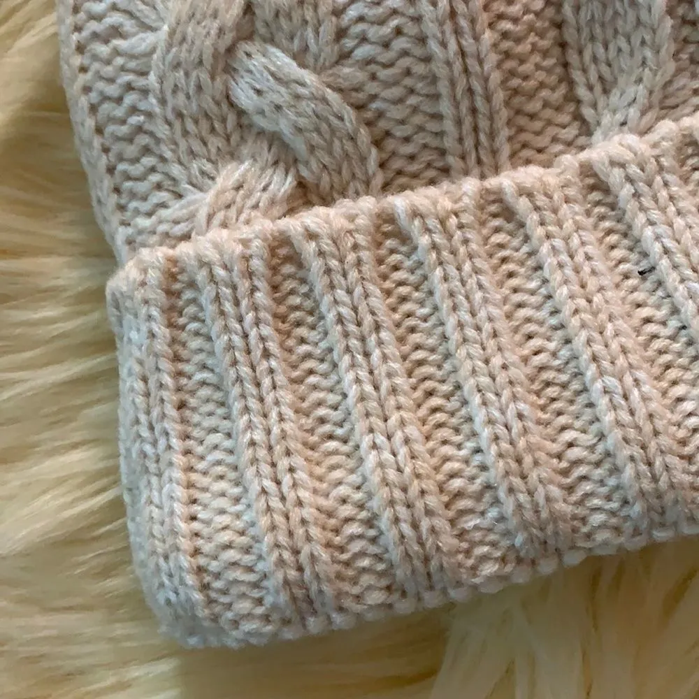 Pink By Victoria Secret Fleece Lined Winter Pom Pom Hat Tan - Image 5