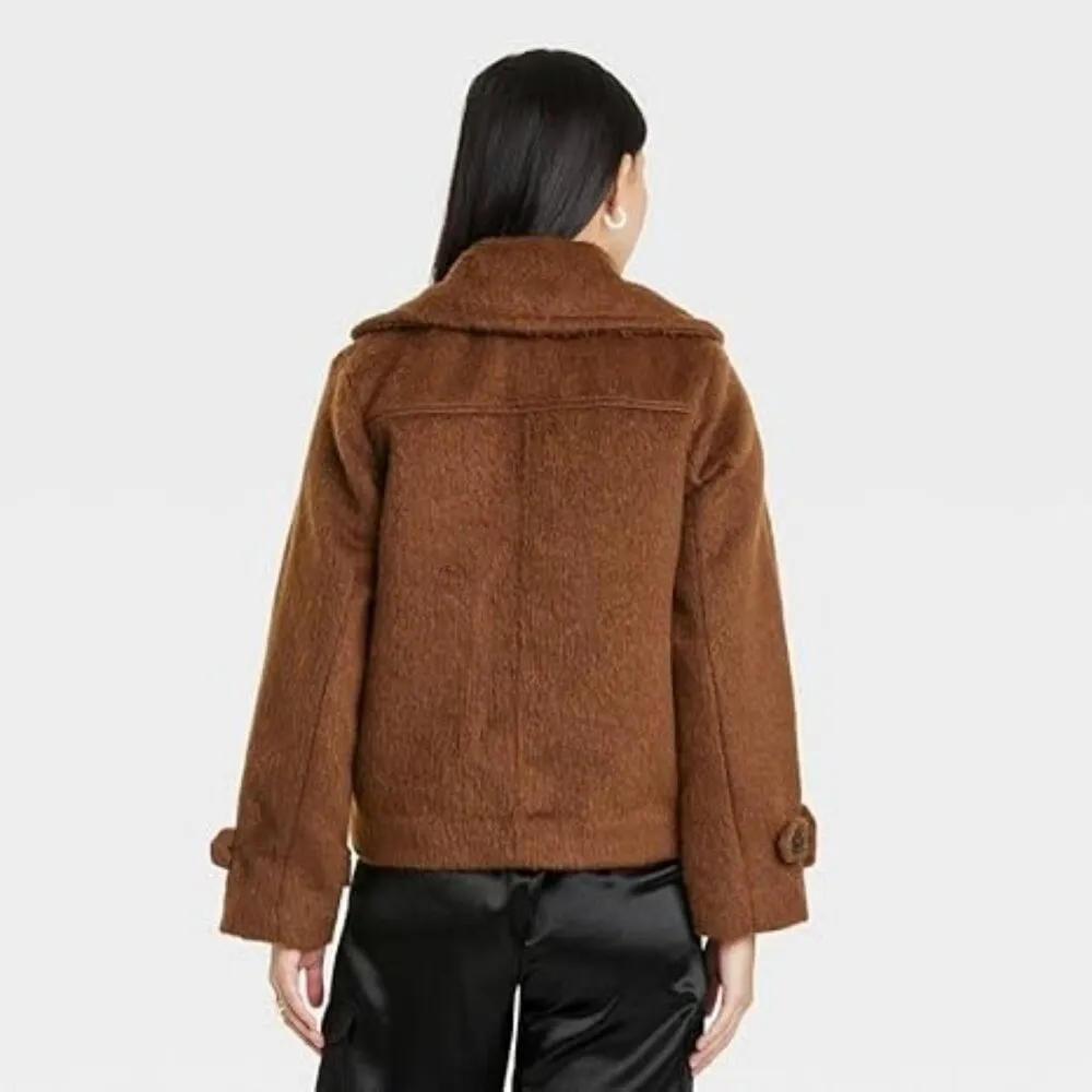 A New Day Womens Brown Button-Up Wool-Blend Jacket NWT Size L - Image 2