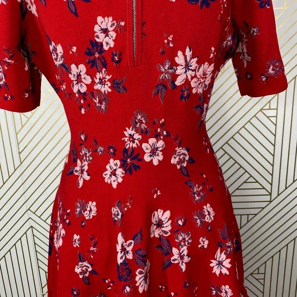 Milly Twilight Fit & Flare Dress Short Sleeve‎ Red Floral Print Size Large - Image 8