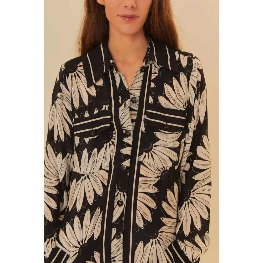 NWOT Farm Rio Copabanana Belted Front Button Long sleeve Shirt Dress Size S - Image 2