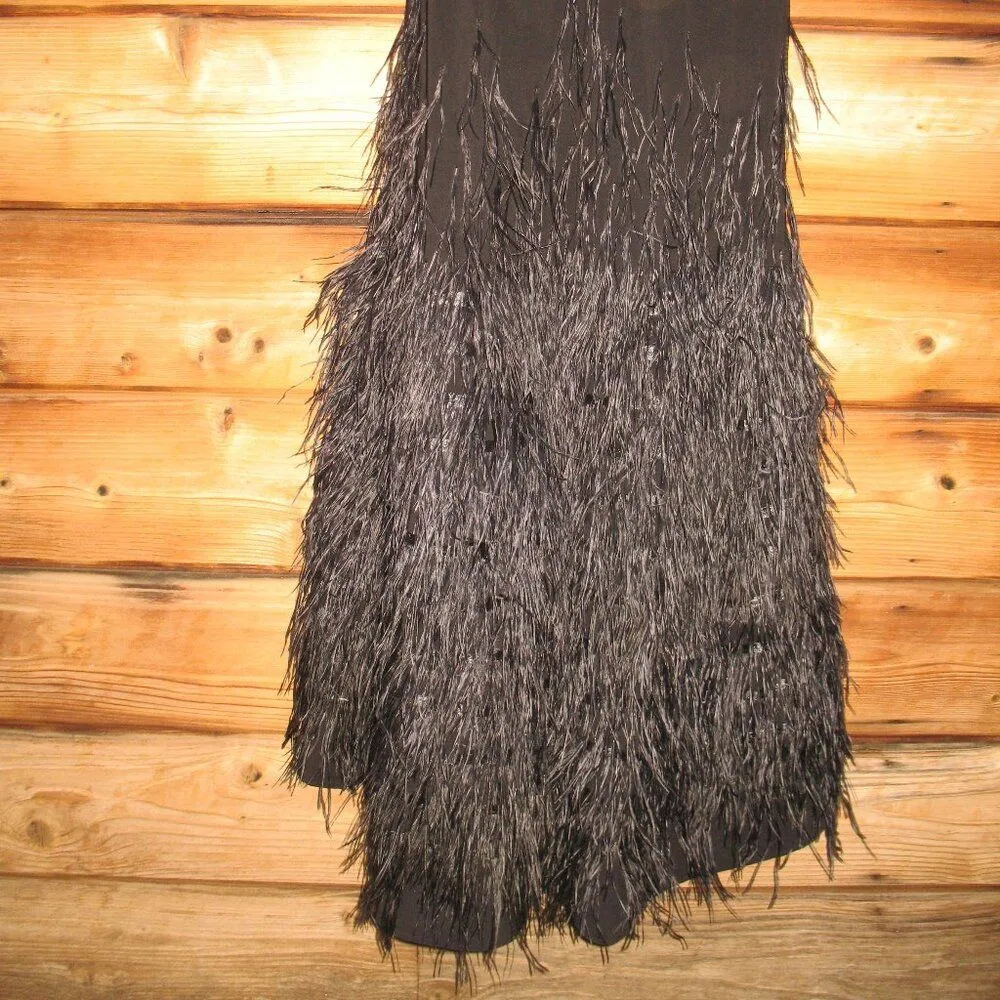 MAC DUGGAL  11839 Black Jersey Long Sleeve High Neck Feather Gown - Image 16