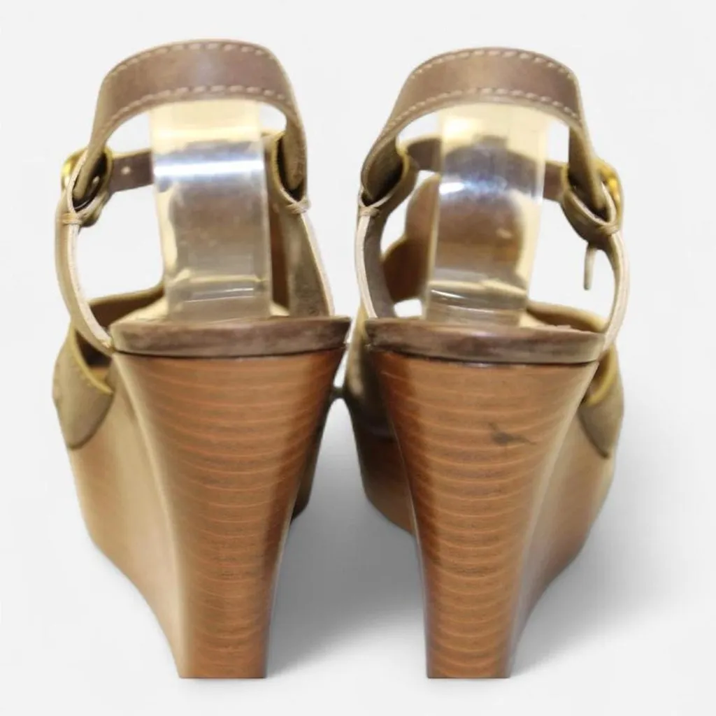 Chloé Italy Made Leather Slingback Wedge Sandals – Size 37 (US 7) - Image 8