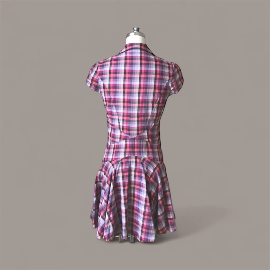 Ted Baker Vibrant Pink and Purple Checkered Skater dress - Image 3