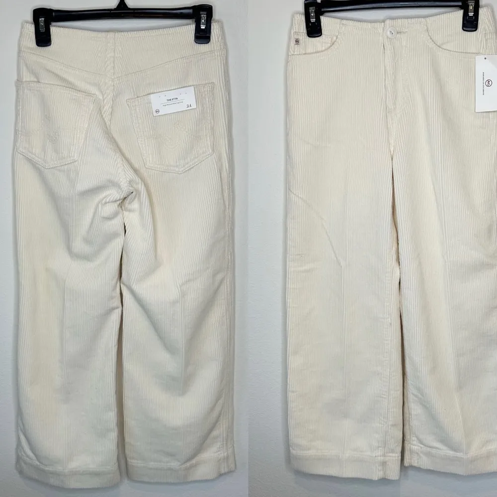 AG Etta High Waist Crop Wide Leg Corduroy Pants Size 24 ivory dust - Image 2