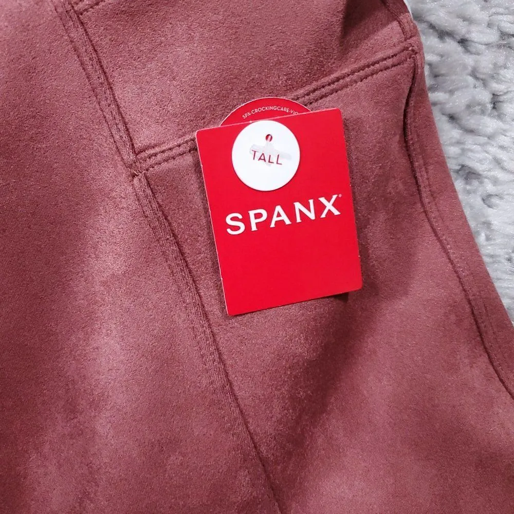 READ Spanx Small Tall Faux Suede Leggings Rich Rose Pink Pull On - Image 5