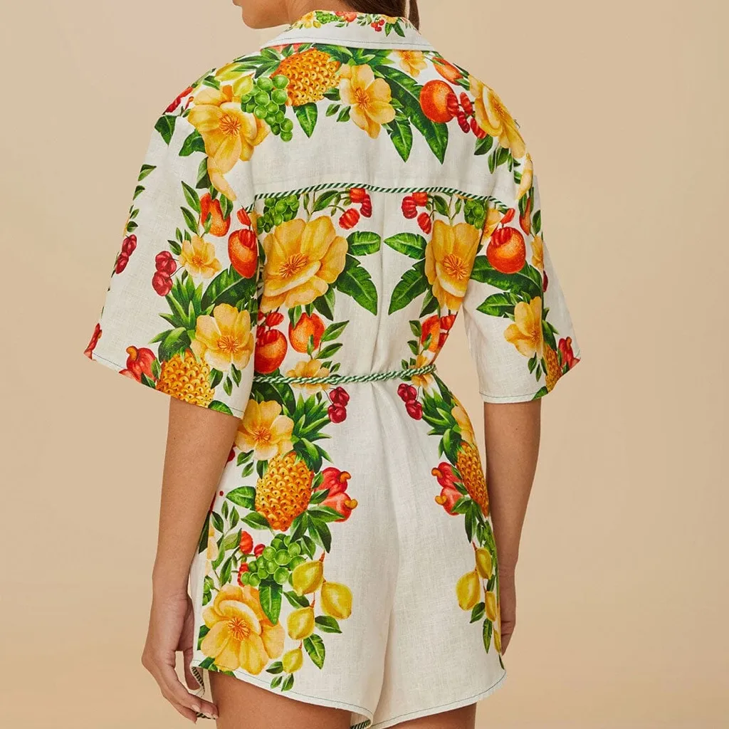 NWT FARM RIO Off-White Picnic Flowers Euroflax™ linen Premium Linen Romper - Image 4