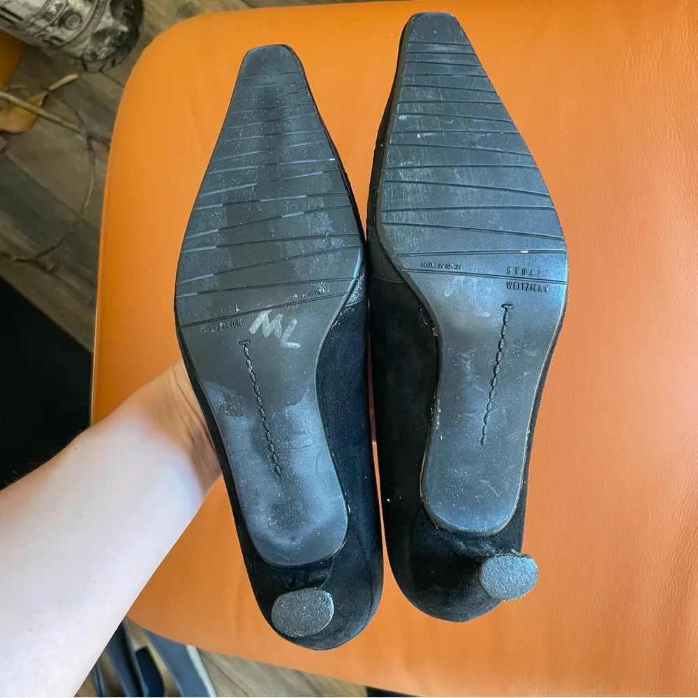 Stuart Weitzman Vintage  Suede Kitten Heel Pointed Toe Pumps 7.5 - Image 3