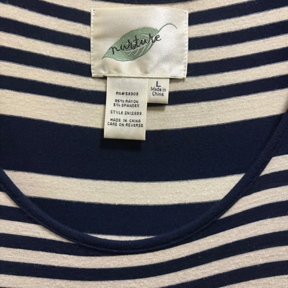 Nurture Striped Maxi Dress With Lace Insets Size L Short Sleeve Scoop Neck Blue Size L - Image 6