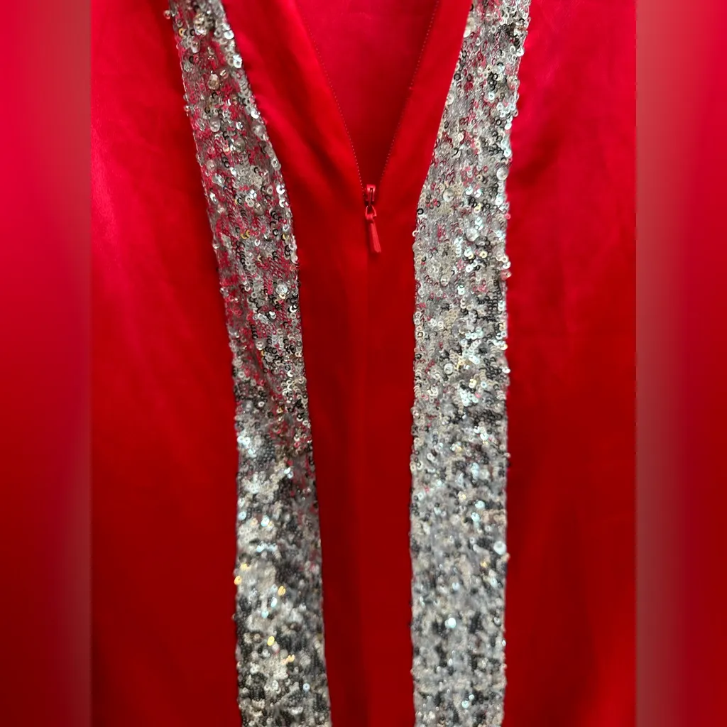 Vintage Scala Ashley Lauren Silk Couture Red Sequin Floor Evening Gown Size 0 - Image 4