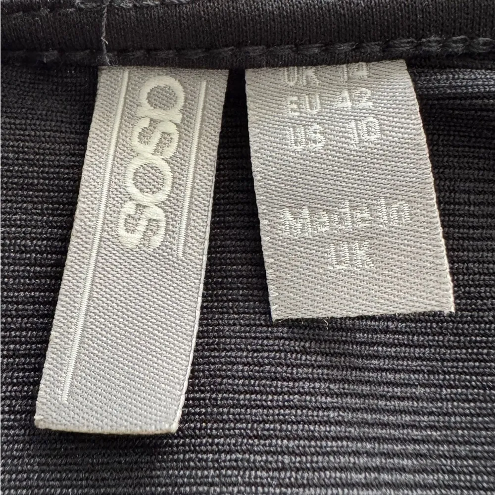 ASOS Black ribbed Cut Out Back long sleeve deep V-neck faux wrap dress, size 10 - Image 4