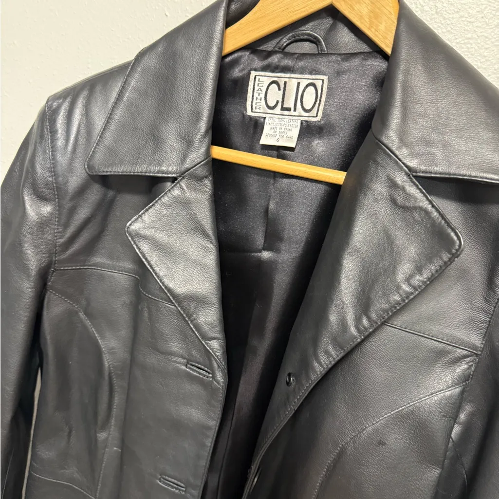Clio 100% Leather Black Jacket Size 6 - Image 4