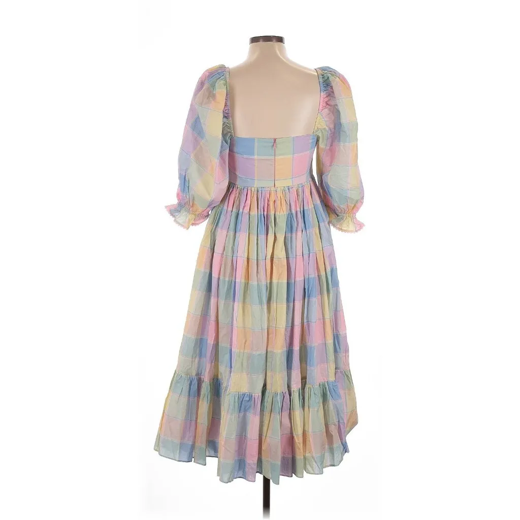 NWT Selkie The French Puff in Pub Garden Pastel Plaid Cotton Midi Dress M Size M - Image 7