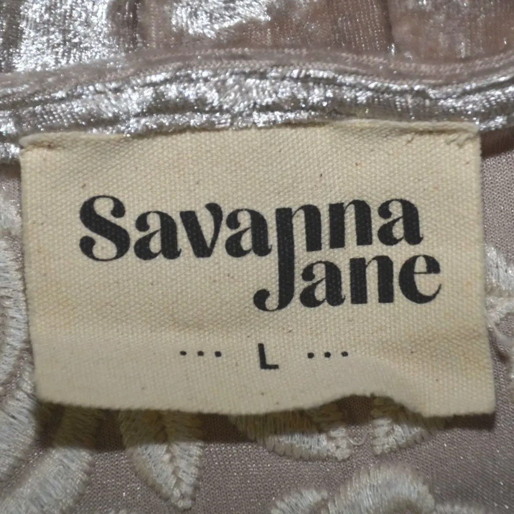Savanna Jane Champagne Embroidered Floral Crushed Velvet Babydoll Tunic Top 1X Tan - Image 9