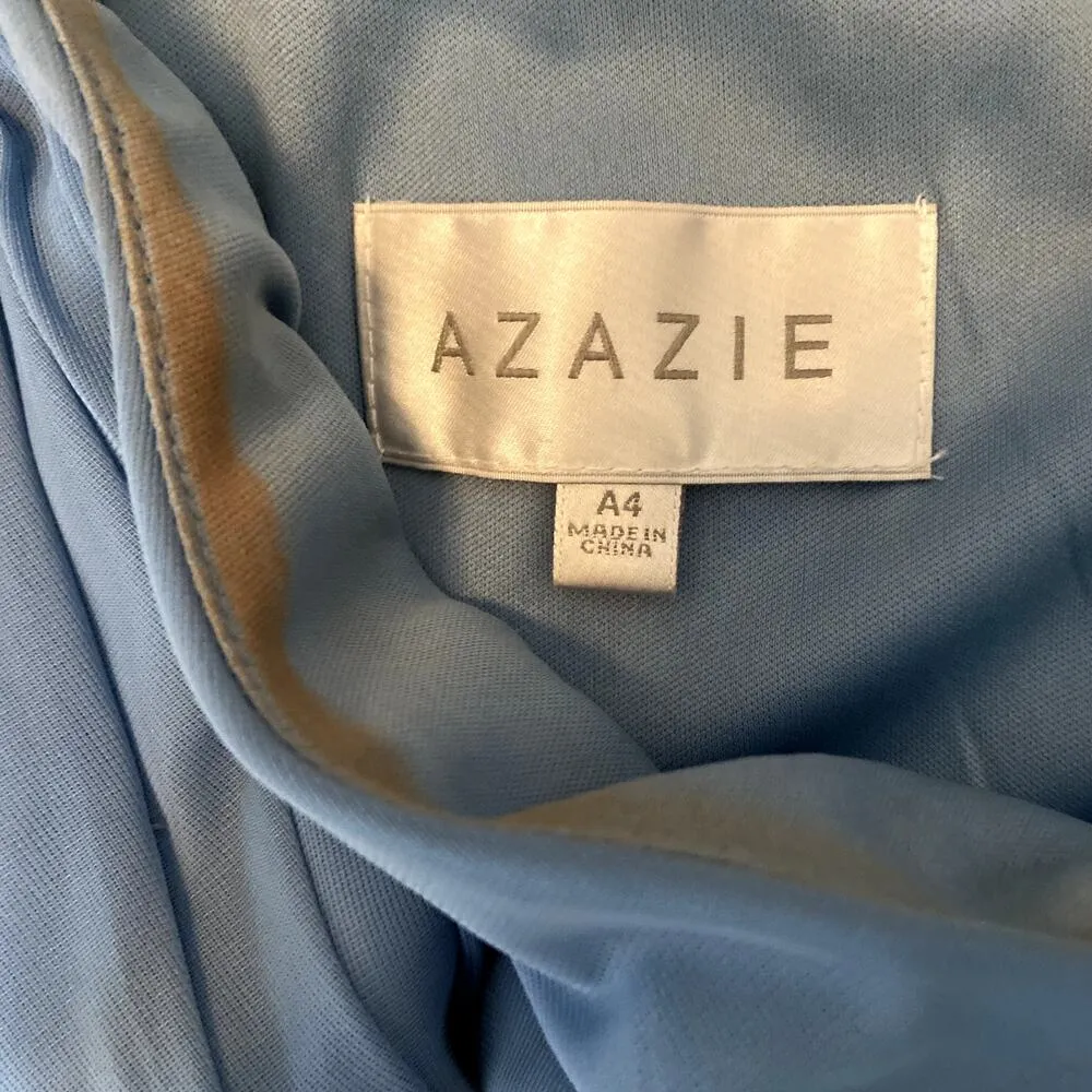 Azazie Carissa Bridesmaid Dress Chiffon One Shoulder Side Knot Dusty Blue A4 - Image 3