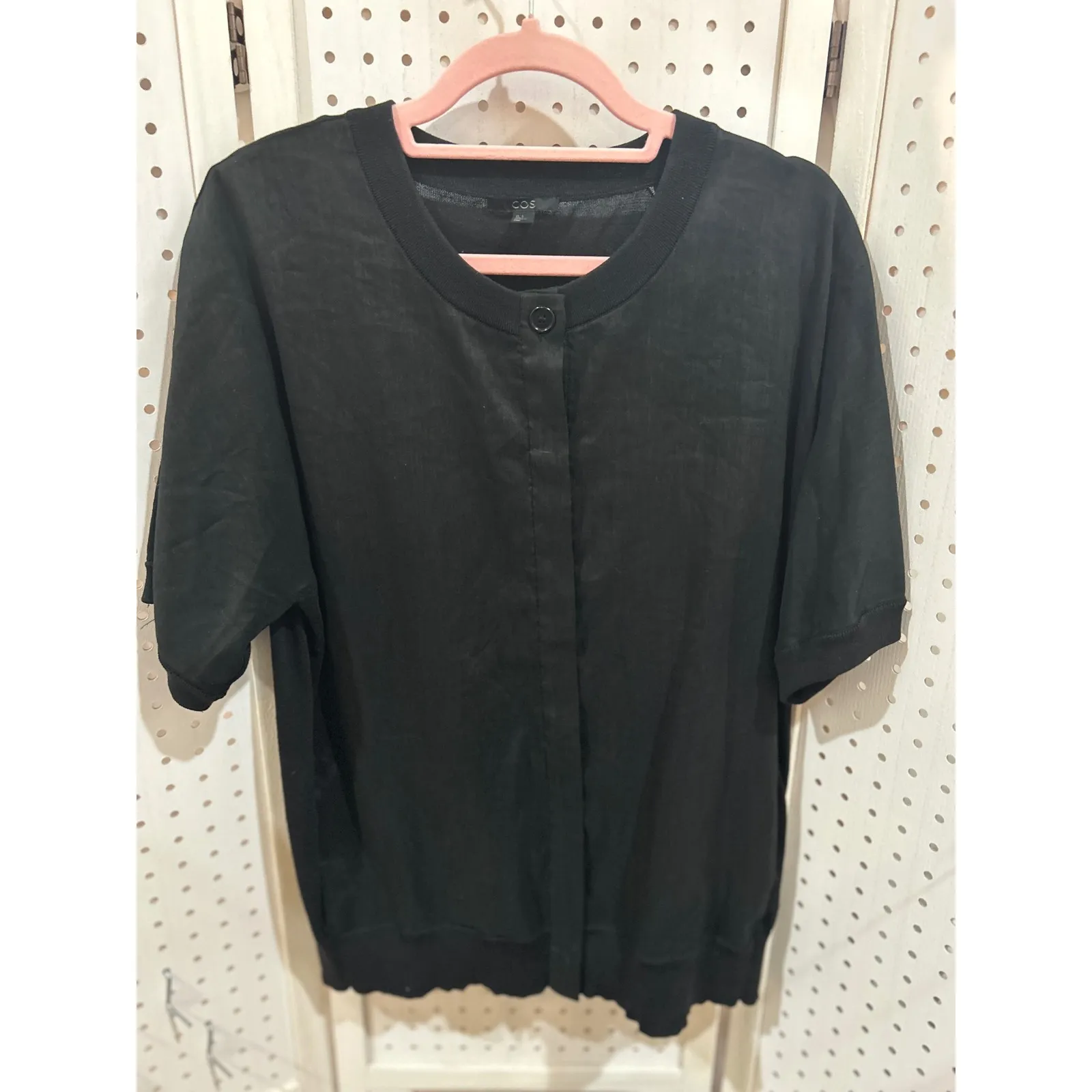 COS Black Short Sleeve Button Front Lightweight Knit Top Size Large - Image 2