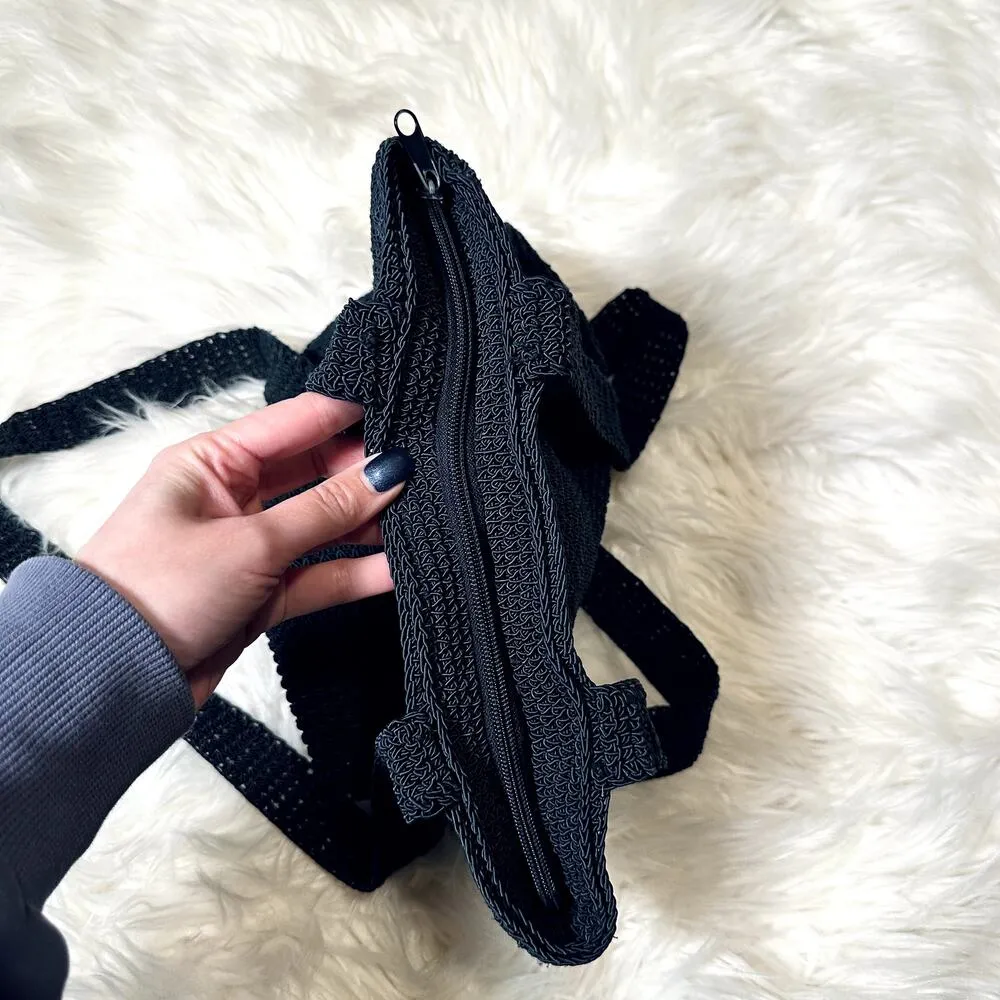 Vintage Crochet Bohemian Summer Shoulder Bag Black - Image 3