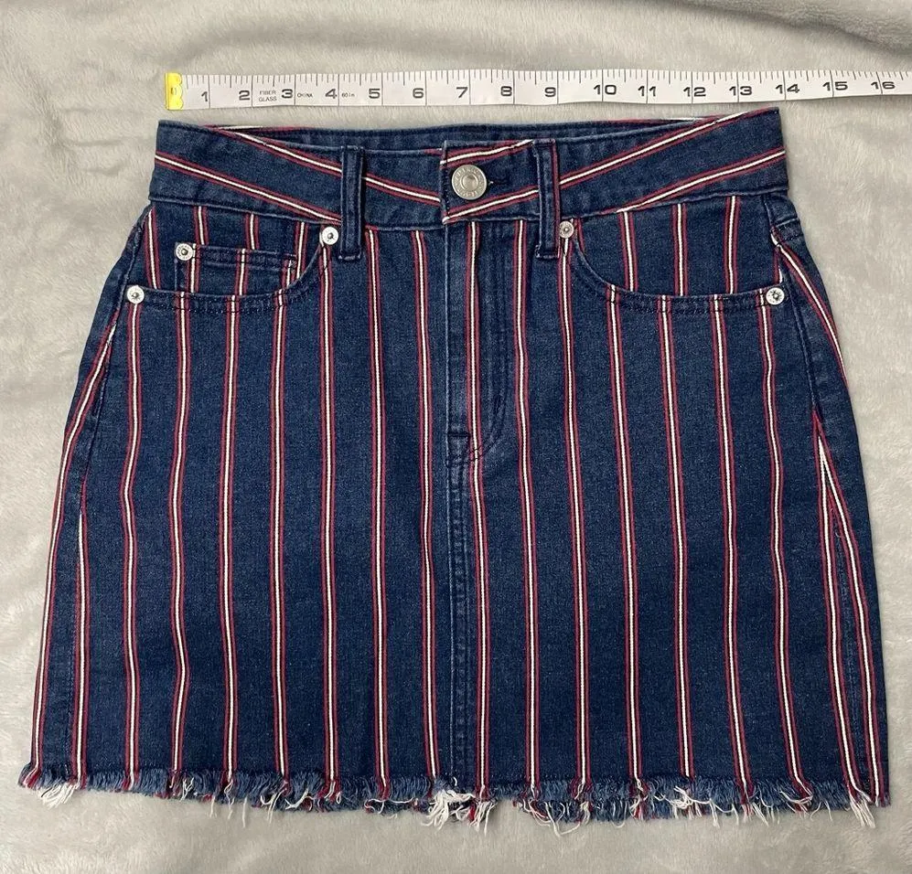 American Eagle Patriotic Americans Striped High Waisted Denim Mini Skirt 2 - Image 6