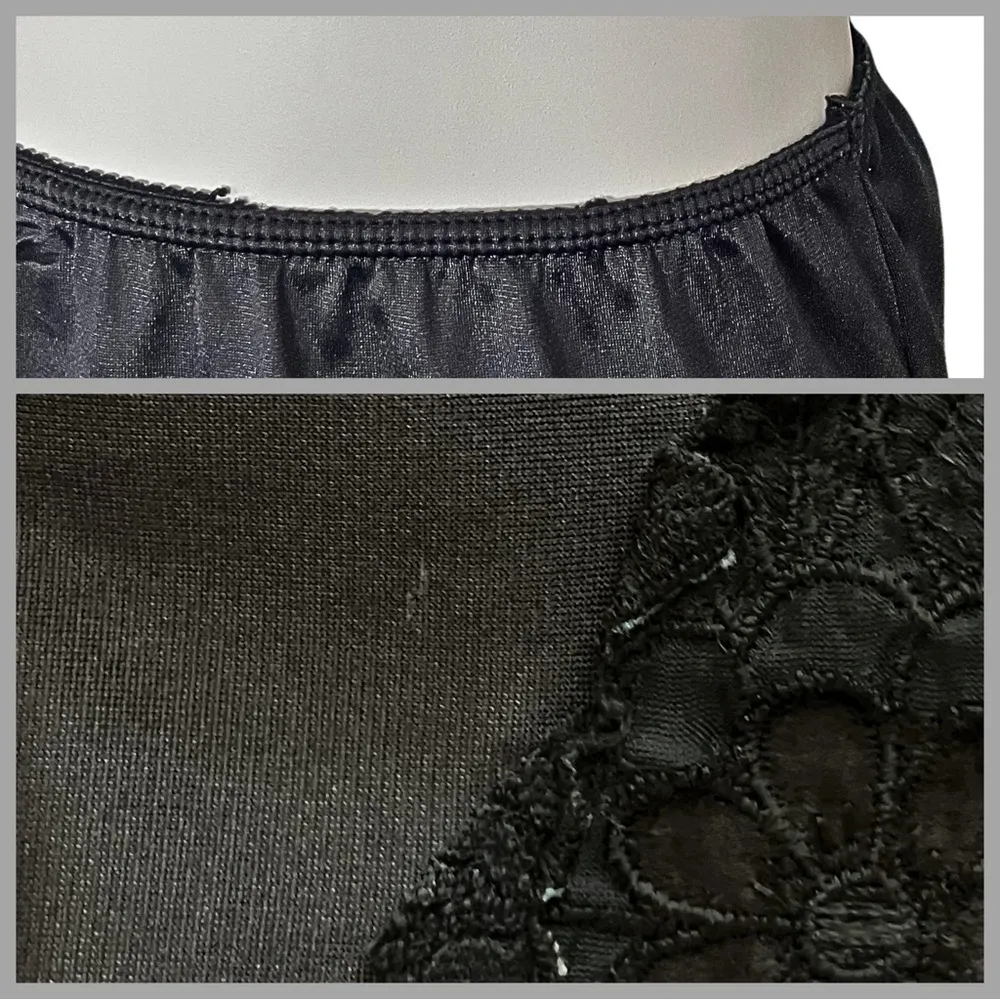 Vintage 70s Black Satin Lace Slip Skirt. XS/S. Lingerie Whimsigoth Coquette Goth - Image 10