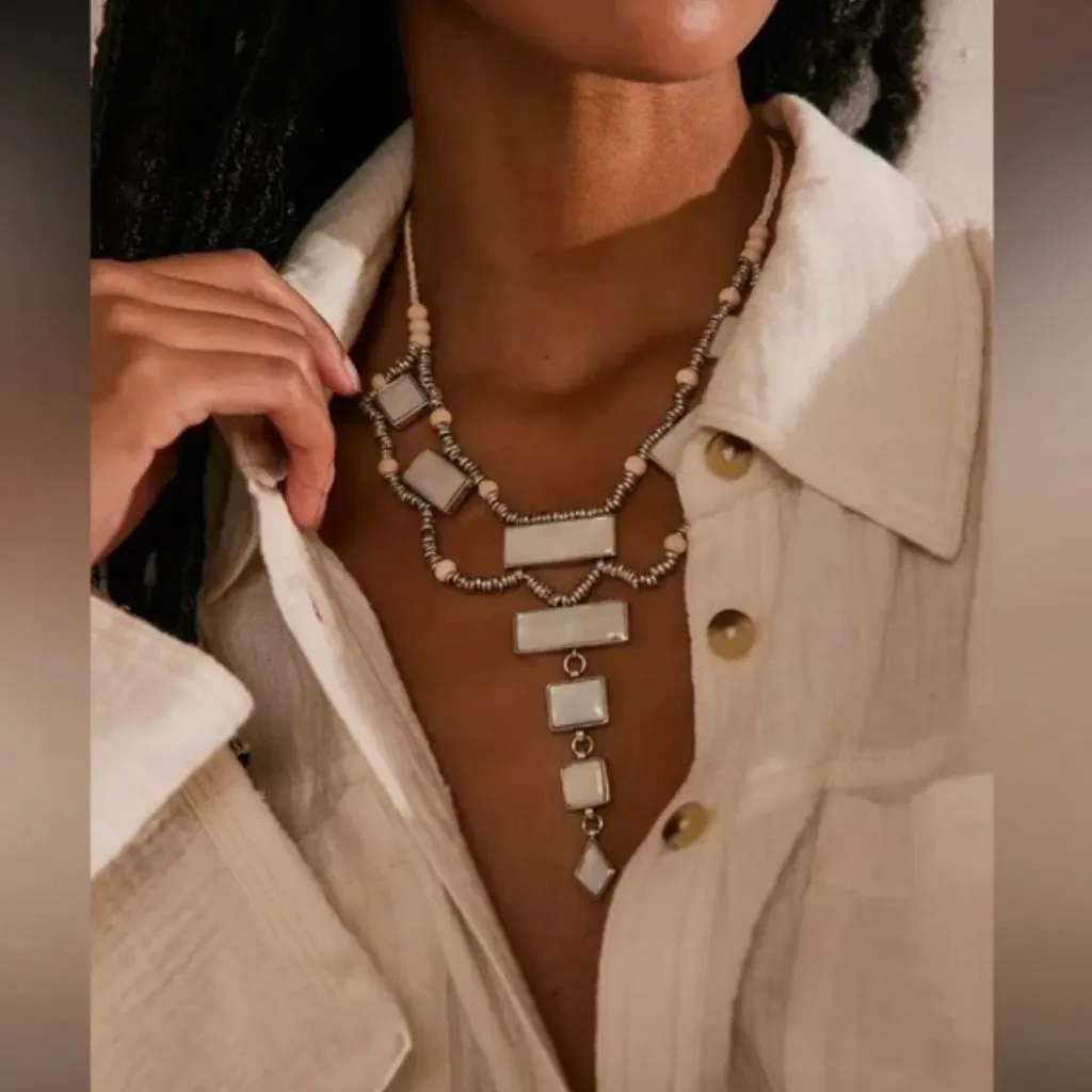 FREE PEOPLE Cascading Layered Drop Statement Beaded Necklace In Opal, NWOT - Image 2