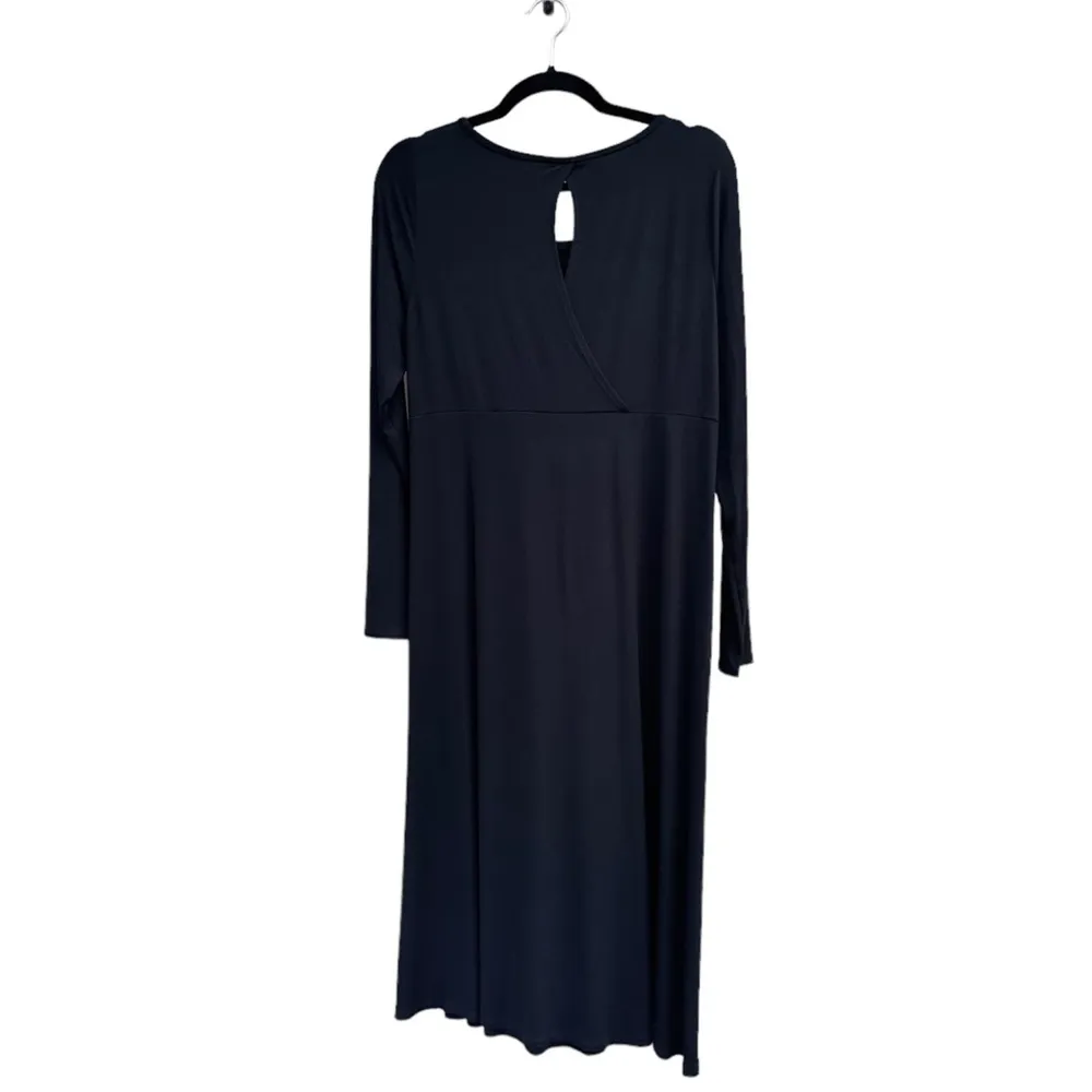 Black Keyhole Back Drape 3/4 Sleeve Basic Midi Dress Medium - Image 2