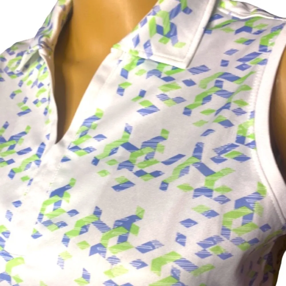 Pebble Beach Sleeveless geometry Print Performance Golf Shirt. M White Size M - Image 3